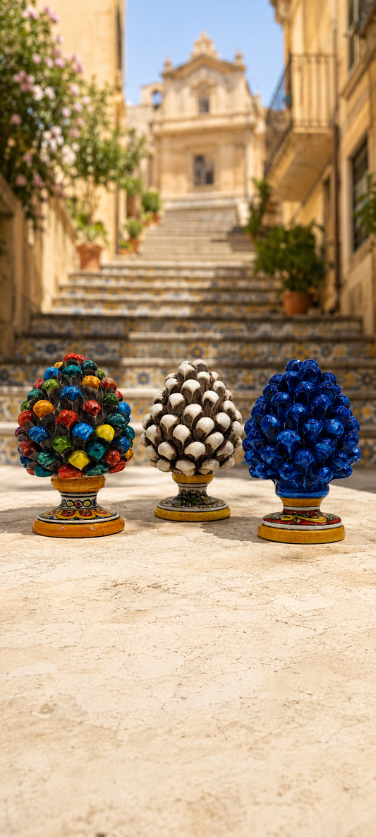 Handmade Sicilian Ceramic Pine Cone 17 cm – Colorful Italian Home Decor