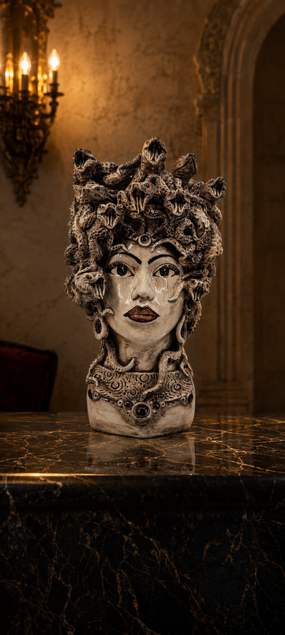 Handmade Sicilian Medusa Head 38 cm – Antique Caltagirone Ceramic Testa di Moro