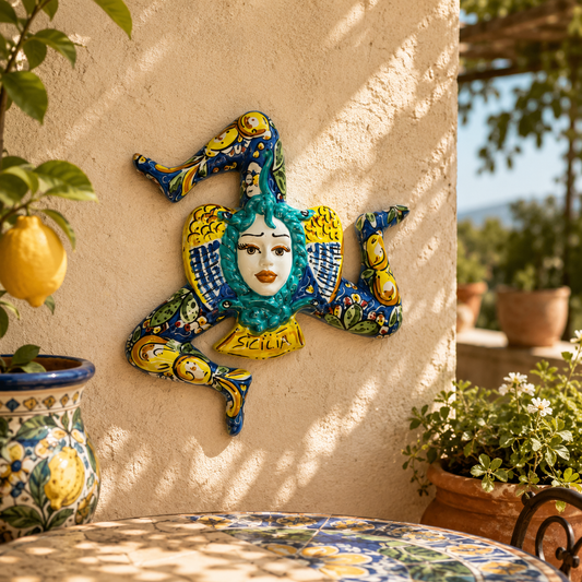 Large Handmade Sicilian Trinacria Wall Decor 35 cm – Ceramica di Caltagirone – Italian Ceramic Wall Art – Made in Sicily