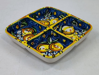 Handmade Sicilian Ceramic Appetizer Serving Dish – Caltagirone Antipasti Tray – Hand Painted Italian Snack Platter – Olive, Tapas & Dip Server