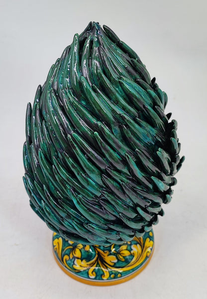 Emerald Green Sicilian Ceramic Pine Cone 28 cm – Hand-Painted Caltagirone Pigna