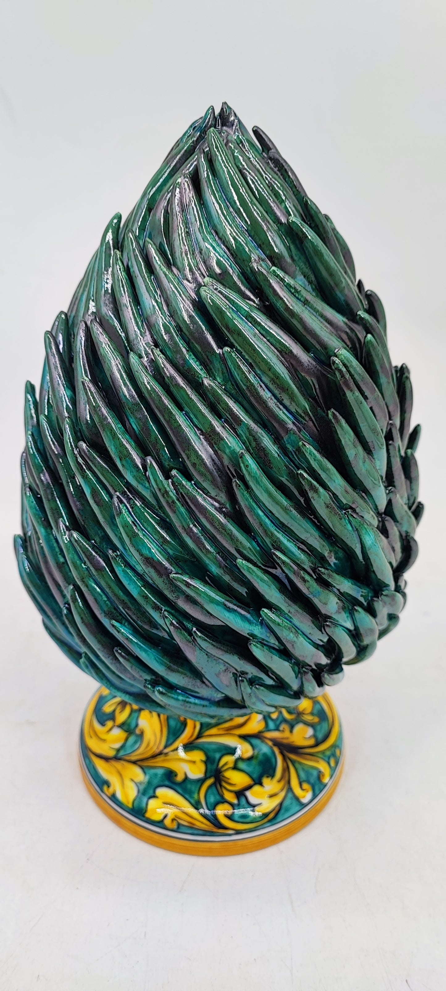 Emerald Green Sicilian Ceramic Pine Cone 28 cm – Hand-Painted Caltagirone Pigna