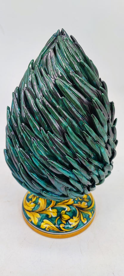 Emerald Green Sicilian Ceramic Pine Cone 28 cm – Hand-Painted Caltagirone Pigna