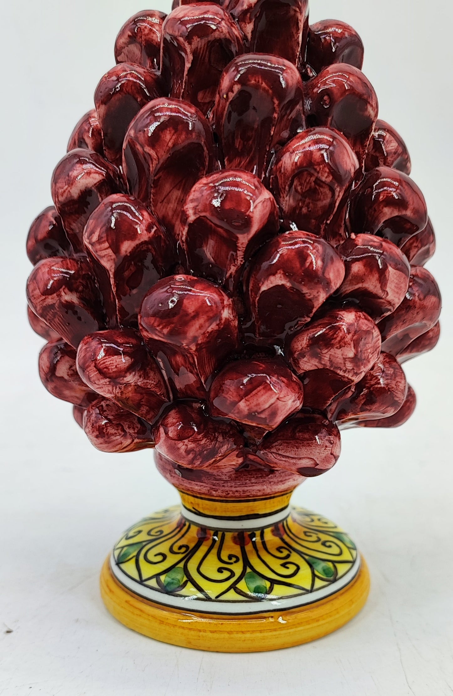 Handmade Sicilian Ceramic Pine Cone 17 cm – Emerald Green or Burgundy