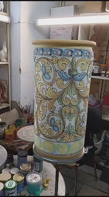 Sicilian Ceramic Umbrella Stand - Unique Mediterranean Handmade Piece