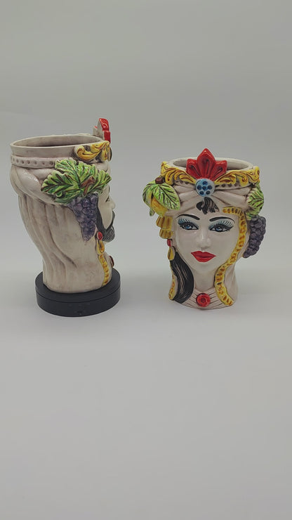 Sicilian Ceramica di Caltagirone Moorish Heads in Greche Model