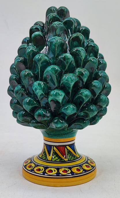 Sicilian Ceramic Pine Cone 22 cm – Emerald Green or Multicolour Handmade Pigna