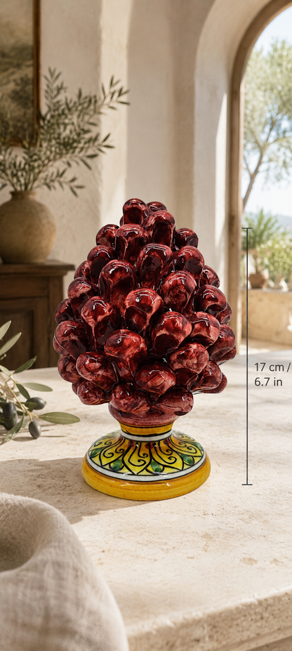 Handmade Sicilian Ceramic Pine Cone 17 cm – Emerald Green or Burgundy