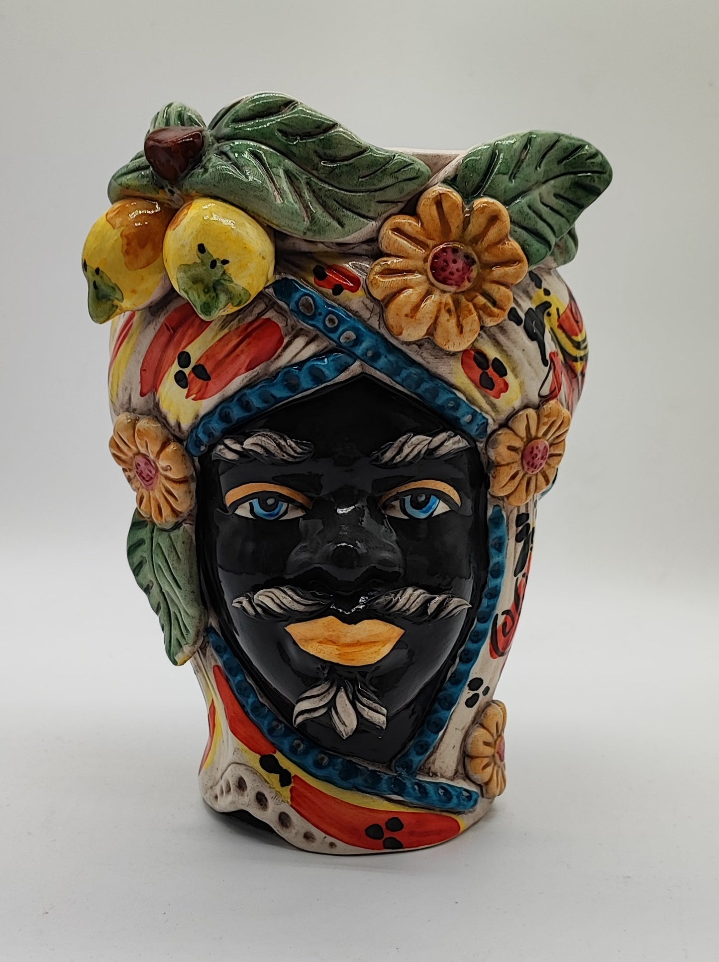 Sicilian Testa di Moro Pair – Hand-Painted Caltagirone Ceramic Head Vases