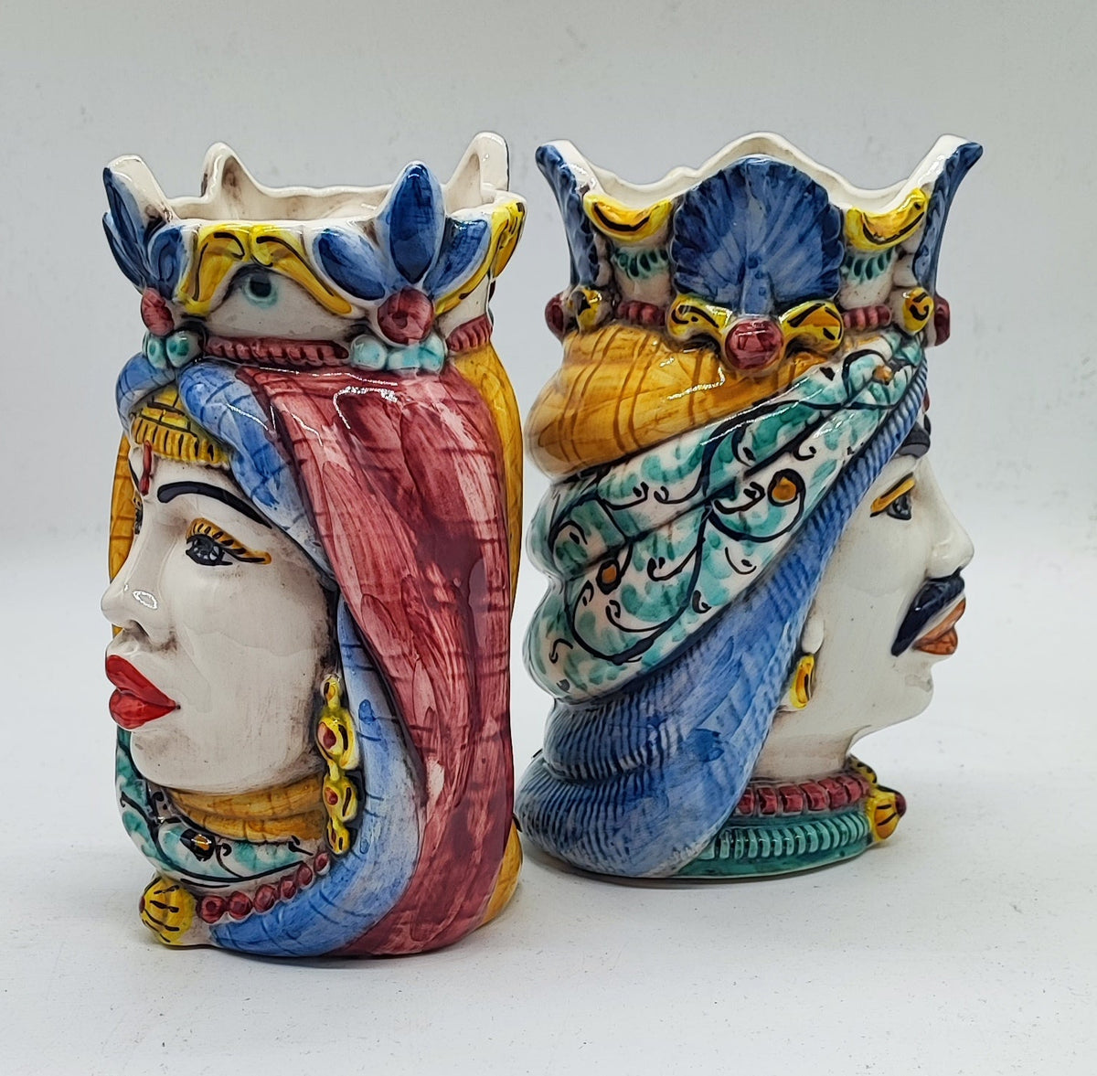 Sicilian ceramic head pair for Mediterranean and Italian home decor