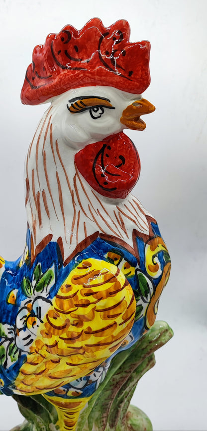 	Detailed red comb and hand painted face of Italian ceramic rooster