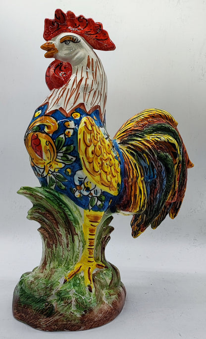 	Hand painted Italian ceramic rooster with colorful decorative tail
