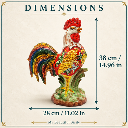 Ceramic rooster dimensions: 38 cm (14.96 inches) high and 28 cm (11.02 inches) wide.