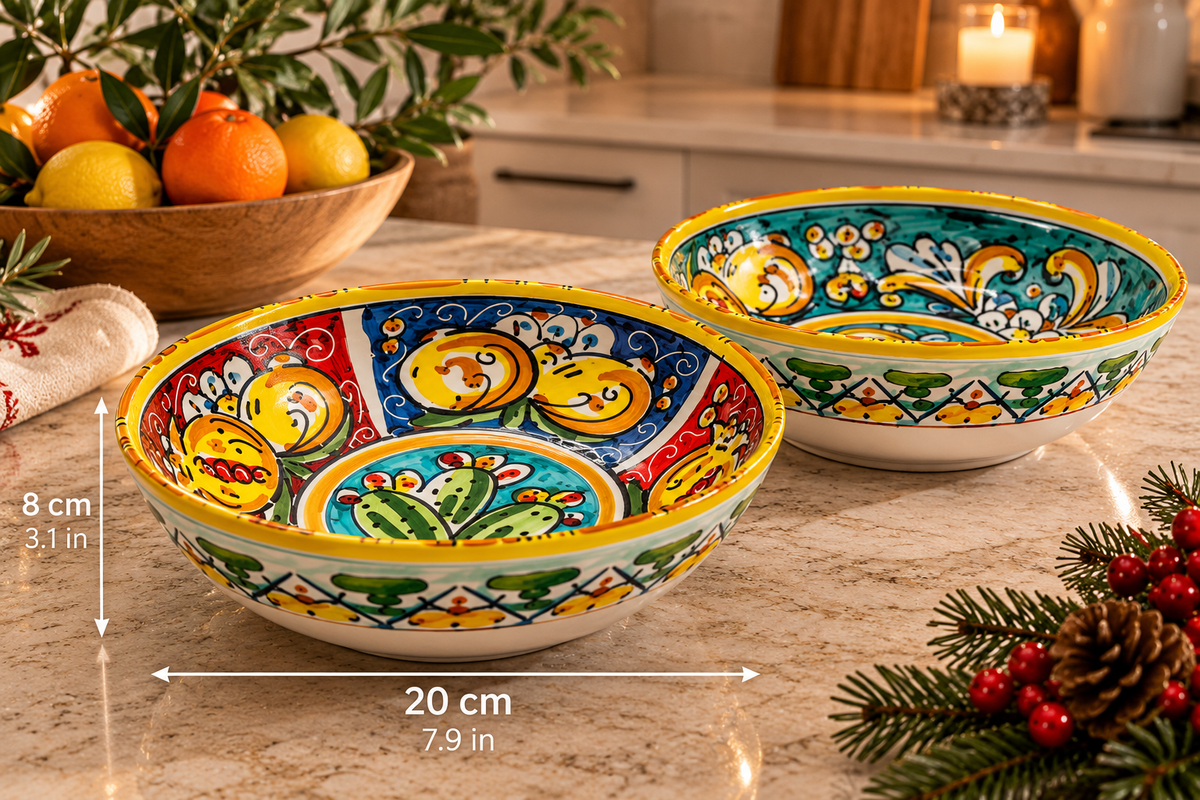 Caltagirone ceramic bowls measuring 20 cm diameter and 8 cm height