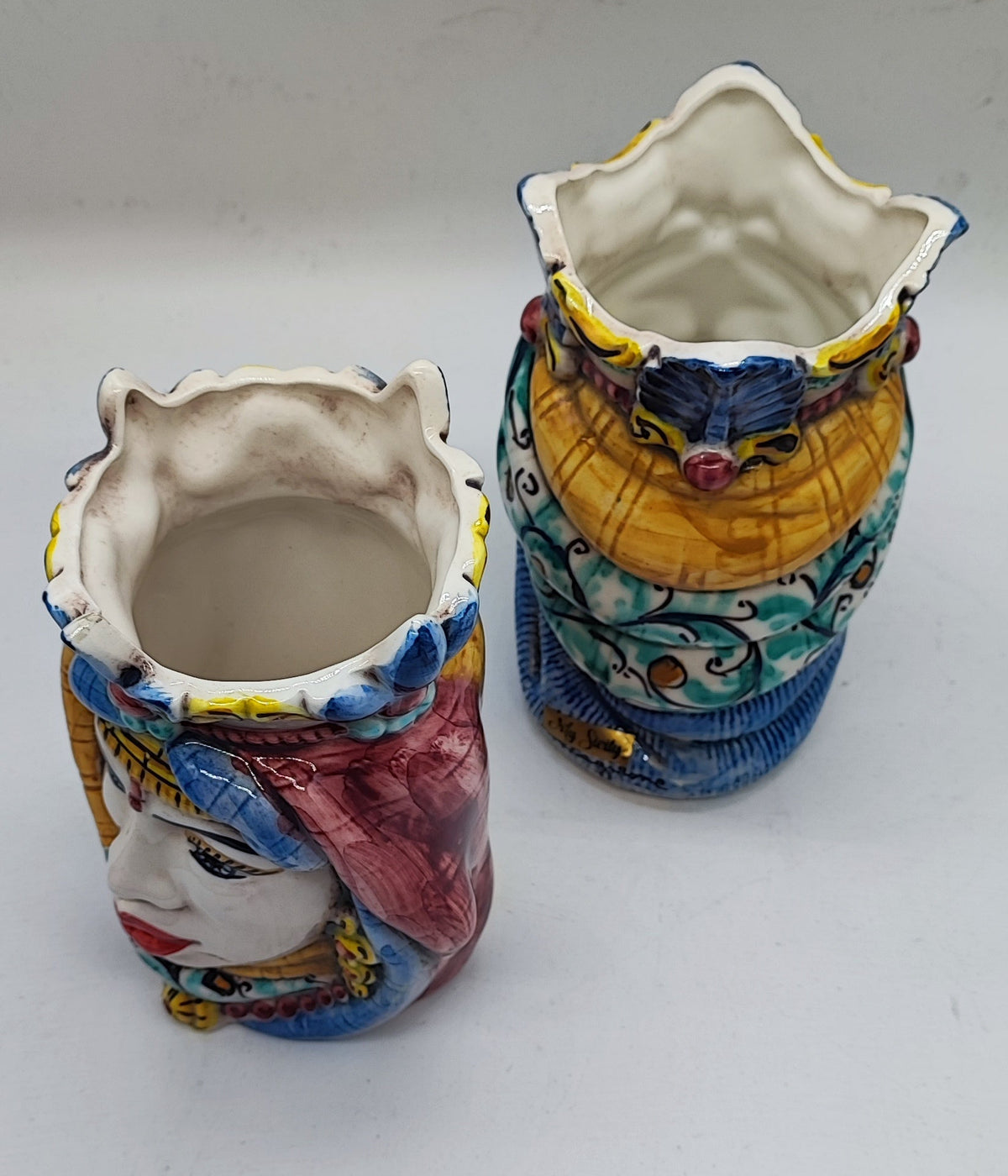 18cm.jpg	Pair of Sicilian Moorish Heads with Female and Male Teste di Moro ceramic