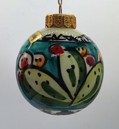 Authentic handmade Sicilian ceramic ornament with green prickly pear motif