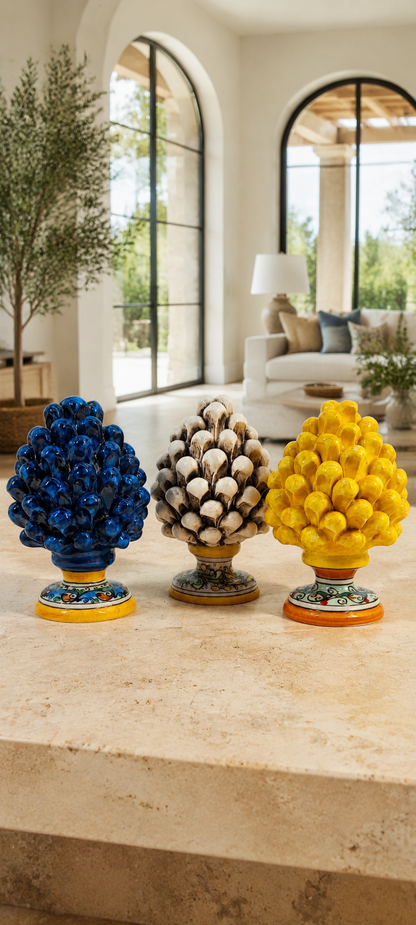 Handmade Sicilian Ceramic Pine Cone 17 cm – Italian Good Luck Home Decor