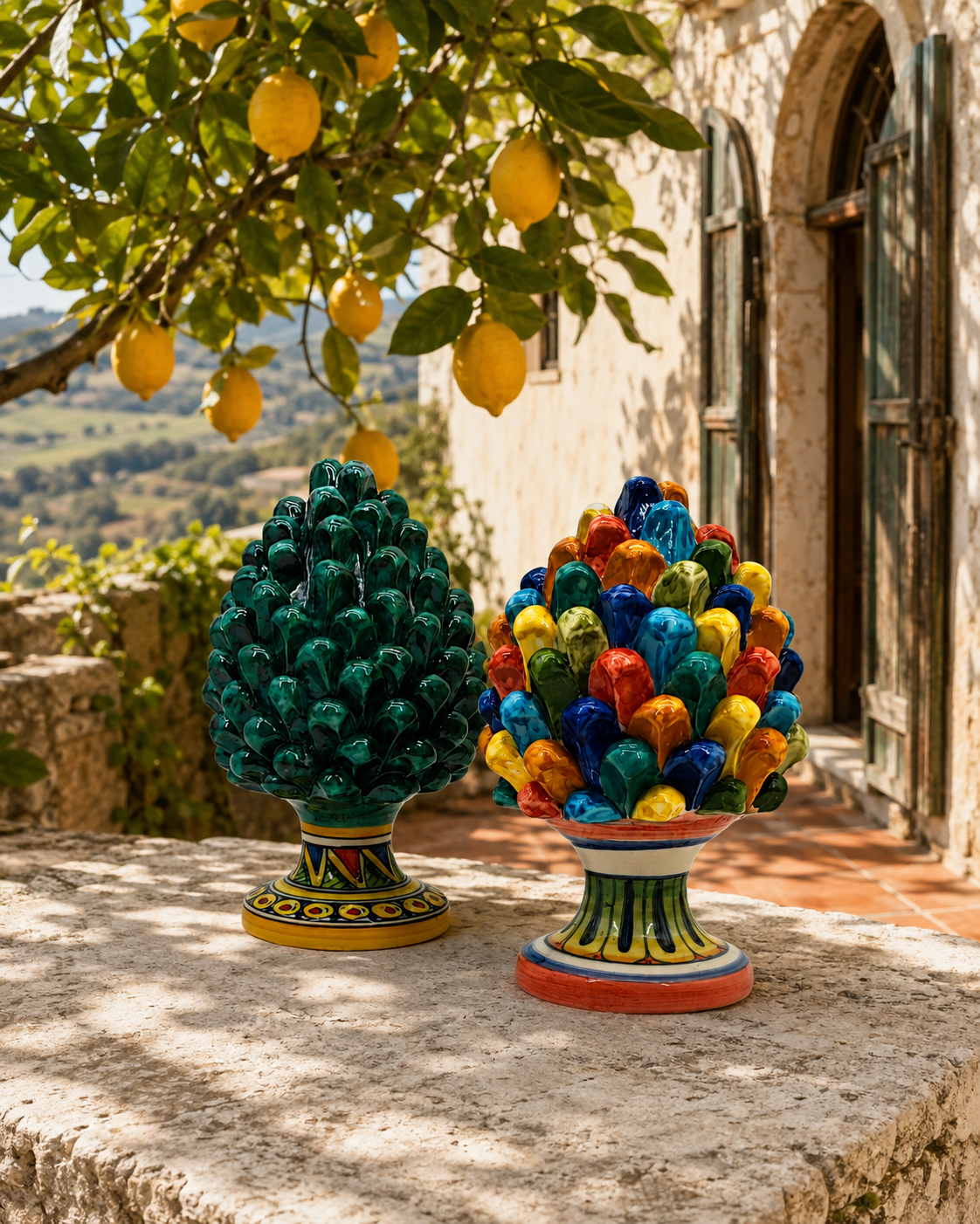 Sicilian Ceramic Pine Cone 22 cm – Emerald Green or Multicolour Handmade Pigna