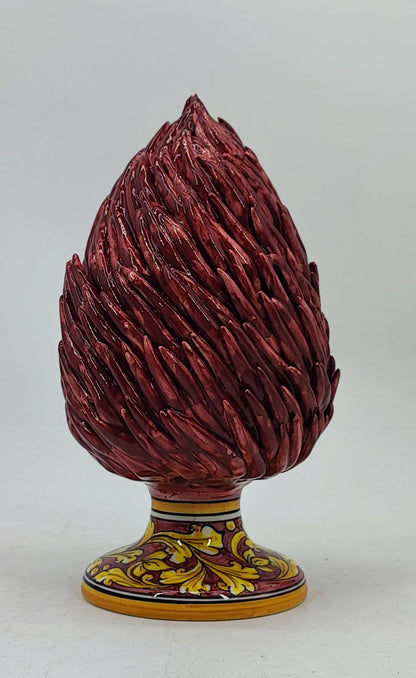 Handmade Sicilian Ceramic Pine Cone 28 cm – Burgundy Caltagirone Pigna