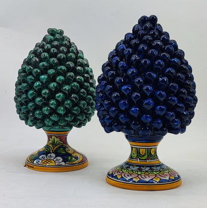 Sicilian Ceramic Pine Cone 27 cm – Emerald Green or Cobalt Blue Handmade Pigna