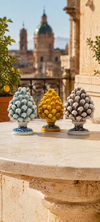 Handmade Sicilian Ceramic Pine Cone 15 cm – Antique Mediterranean Decor