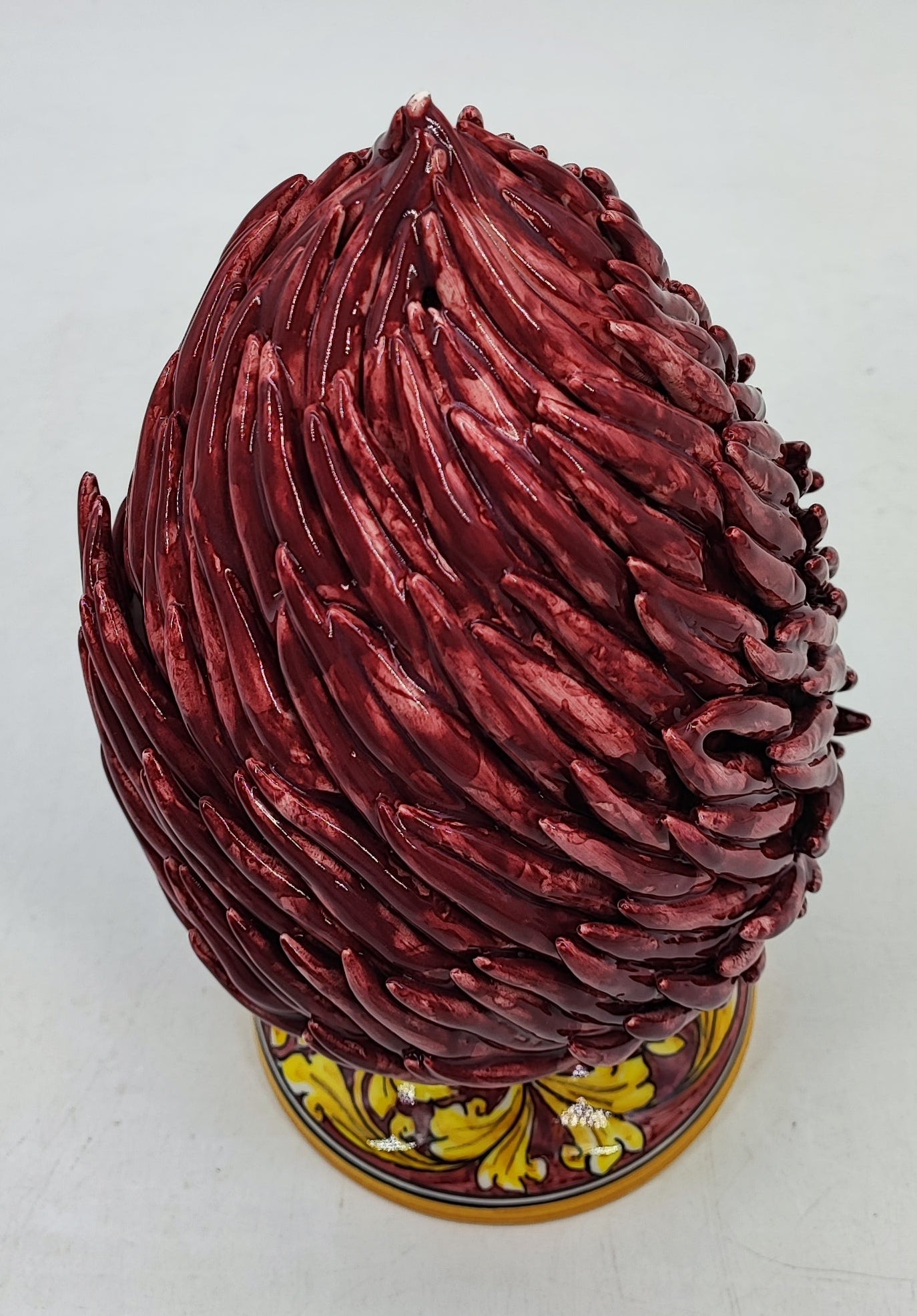 Handmade Sicilian Ceramic Pine Cone 28 cm – Burgundy Caltagirone Pigna