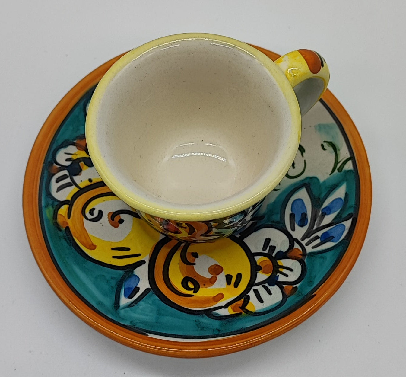 Hand-Painted Sicilian Espresso Cup and Saucer – Caltagirone Italian Ceramic