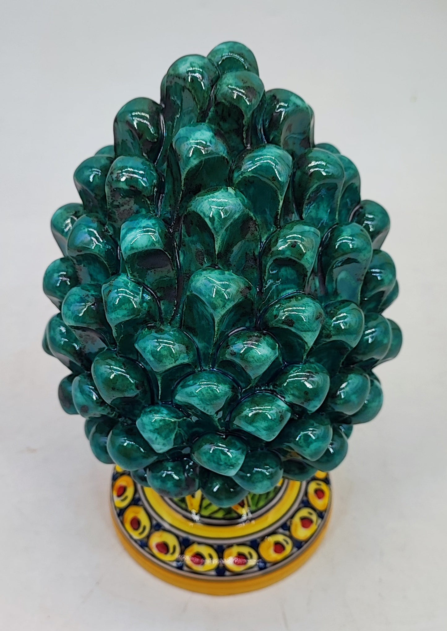Sicilian Ceramic Pine Cone 22 cm – Emerald Green or Multicolour Handmade Pigna