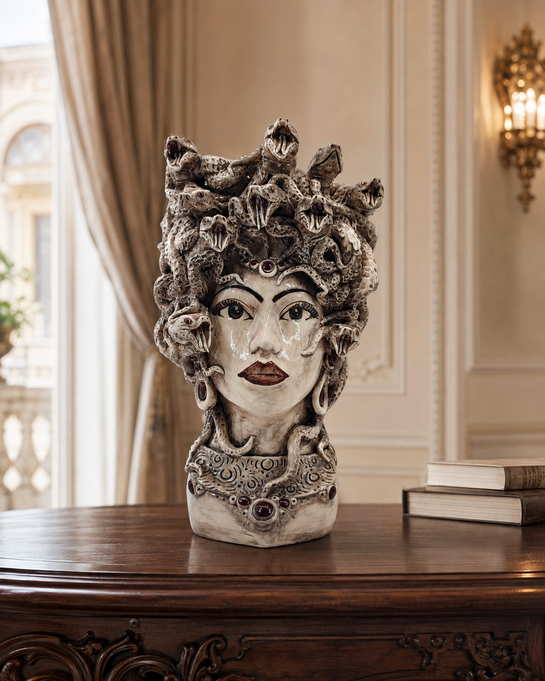 Handmade Sicilian Medusa Head 38 cm – Antique Caltagirone Ceramic Testa di Moro