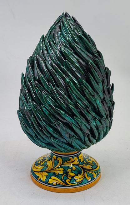 Emerald Green Sicilian Ceramic Pine Cone 28 cm – Hand-Painted Caltagirone Pigna