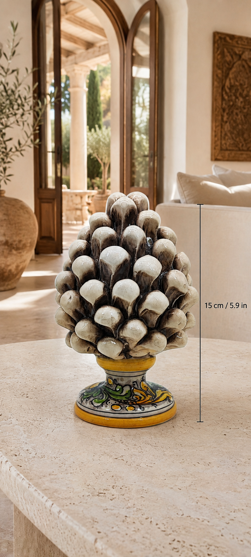 Handmade Sicilian Ceramic Pine Cone 17 cm – Italian Good Luck Home Decor