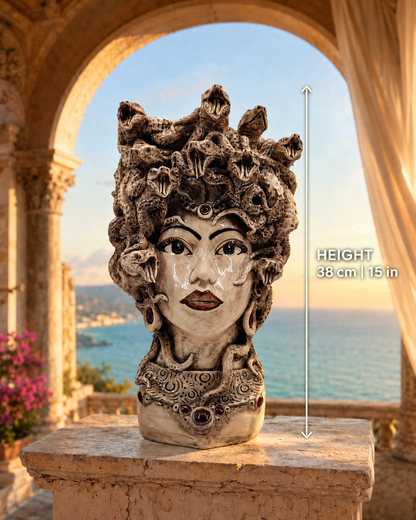 Handmade Sicilian Medusa Head 38 cm – Antique Caltagirone Ceramic Testa di Moro