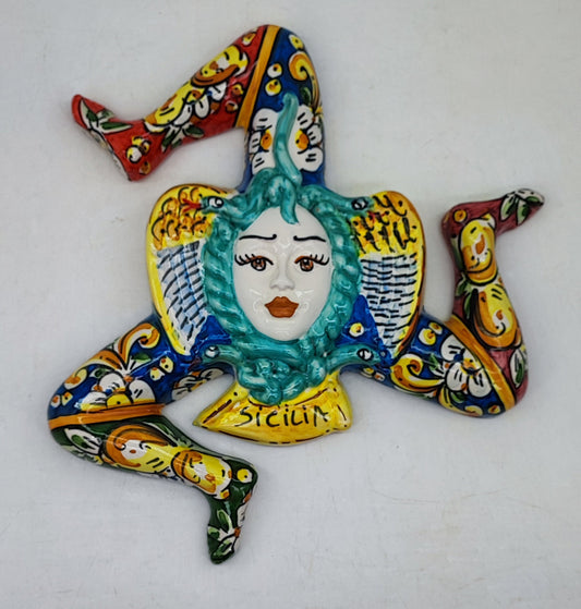 Handmade Sicilian Trinacria Wall Plaque 30 cm | Ceramica di Caltagirone | Italian Ceramic Wall Decor | Sicilian Triskelion | Made in Sicily