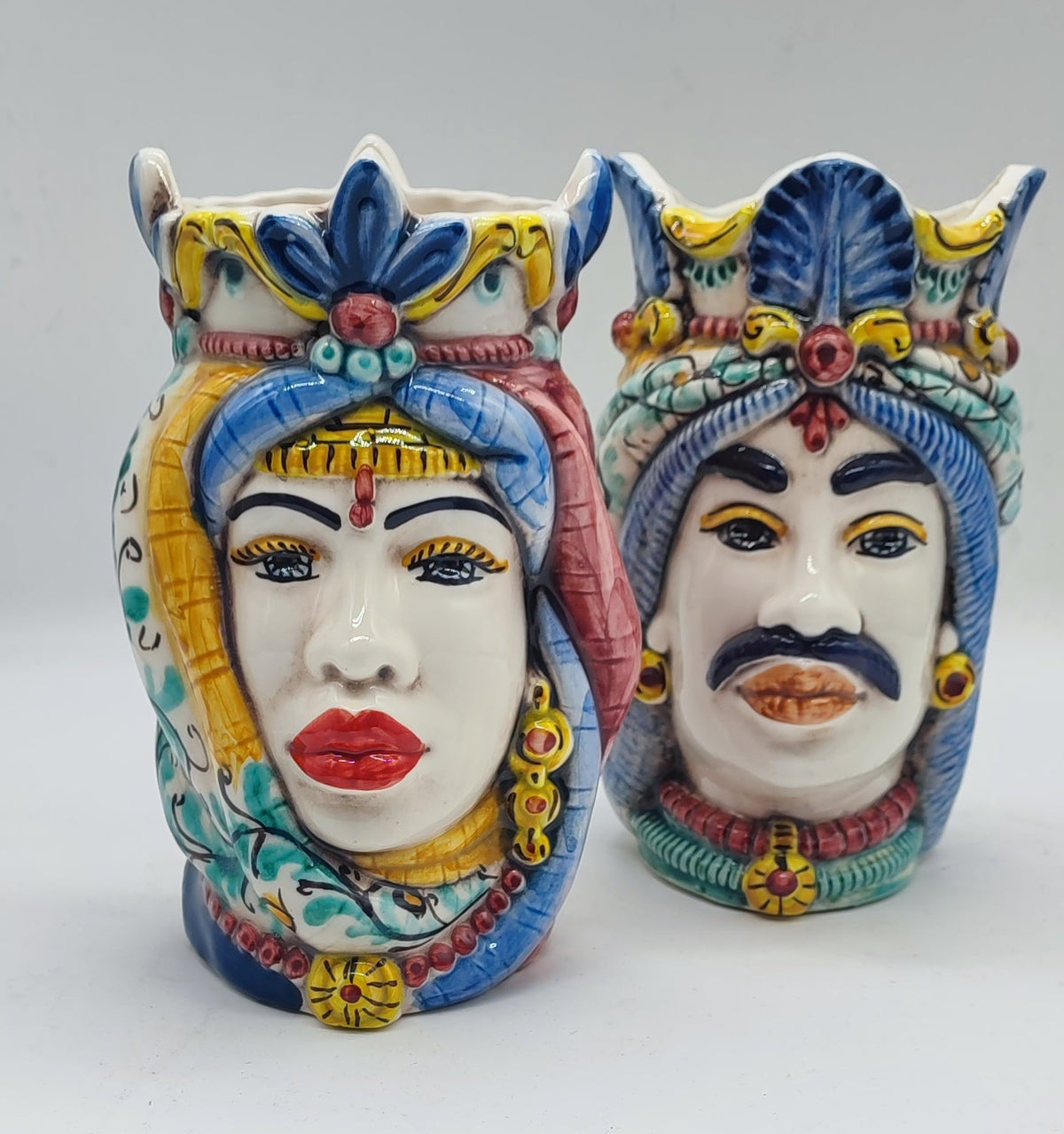 Sicilian Teste di Moro pair measuring 18 cm high and 12 cm wide each