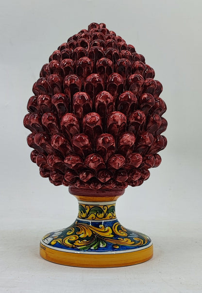 Handmade Sicilian Ceramic Pine Cone 30 cm – Yellow or Burgundy Caltagirone Pigna