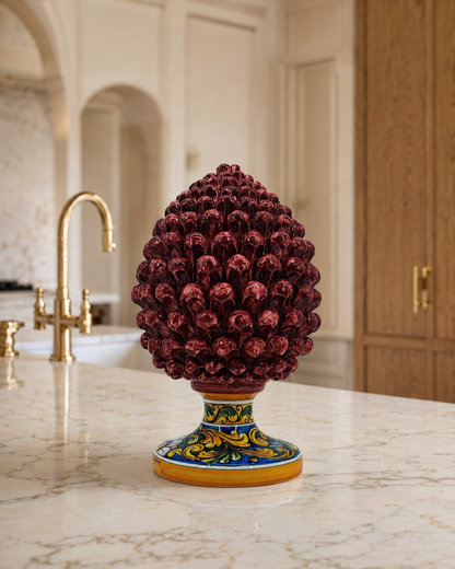 Handmade Sicilian Ceramic Pine Cone 30 cm – Yellow or Burgundy Caltagirone Pigna