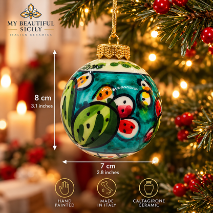 Turquoise prickly pear Sicilian Christmas bauble with dimensions