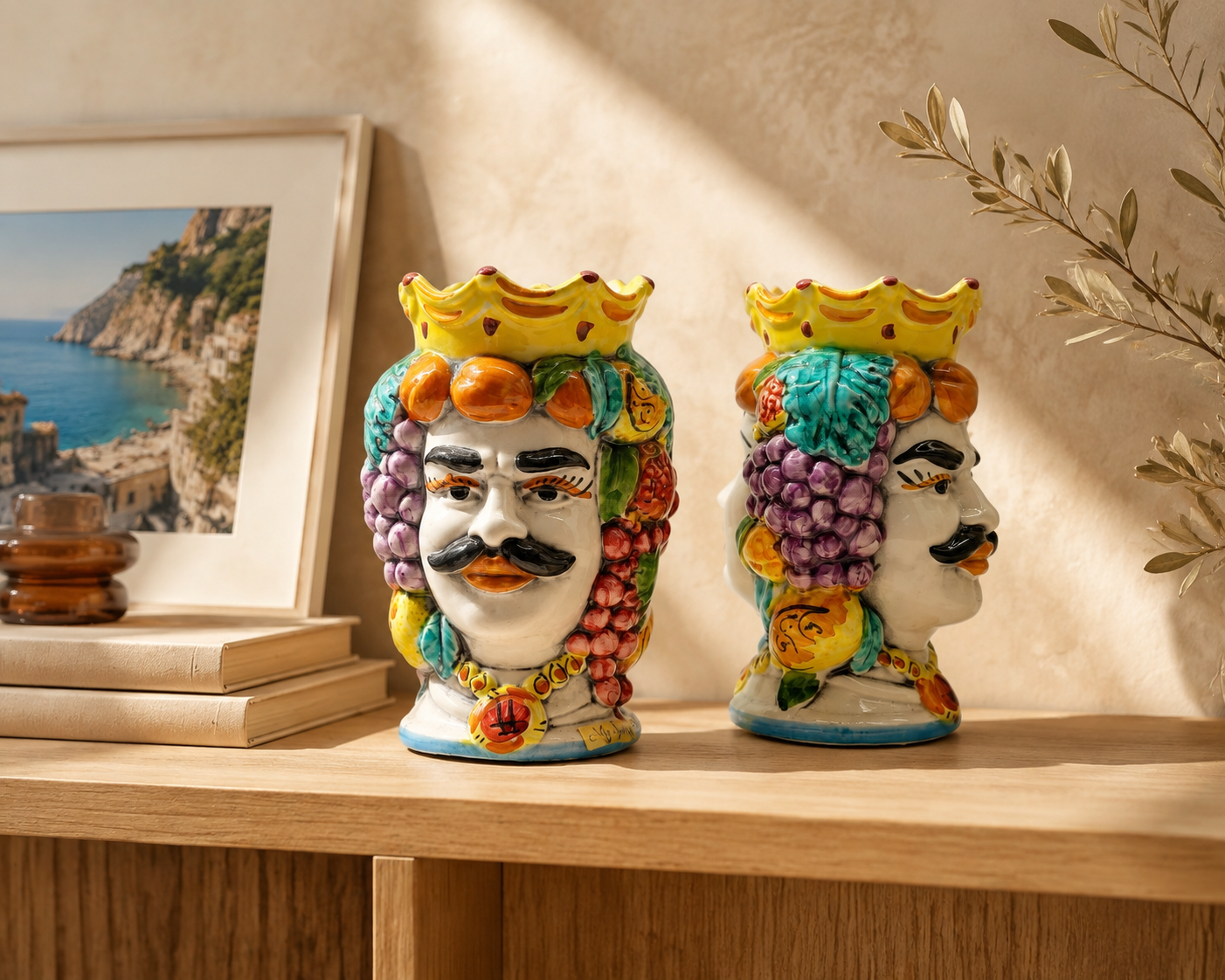 Double-Faced Sicilian Testa di Moro Vase – Handmade Caltagirone Ceramic Head