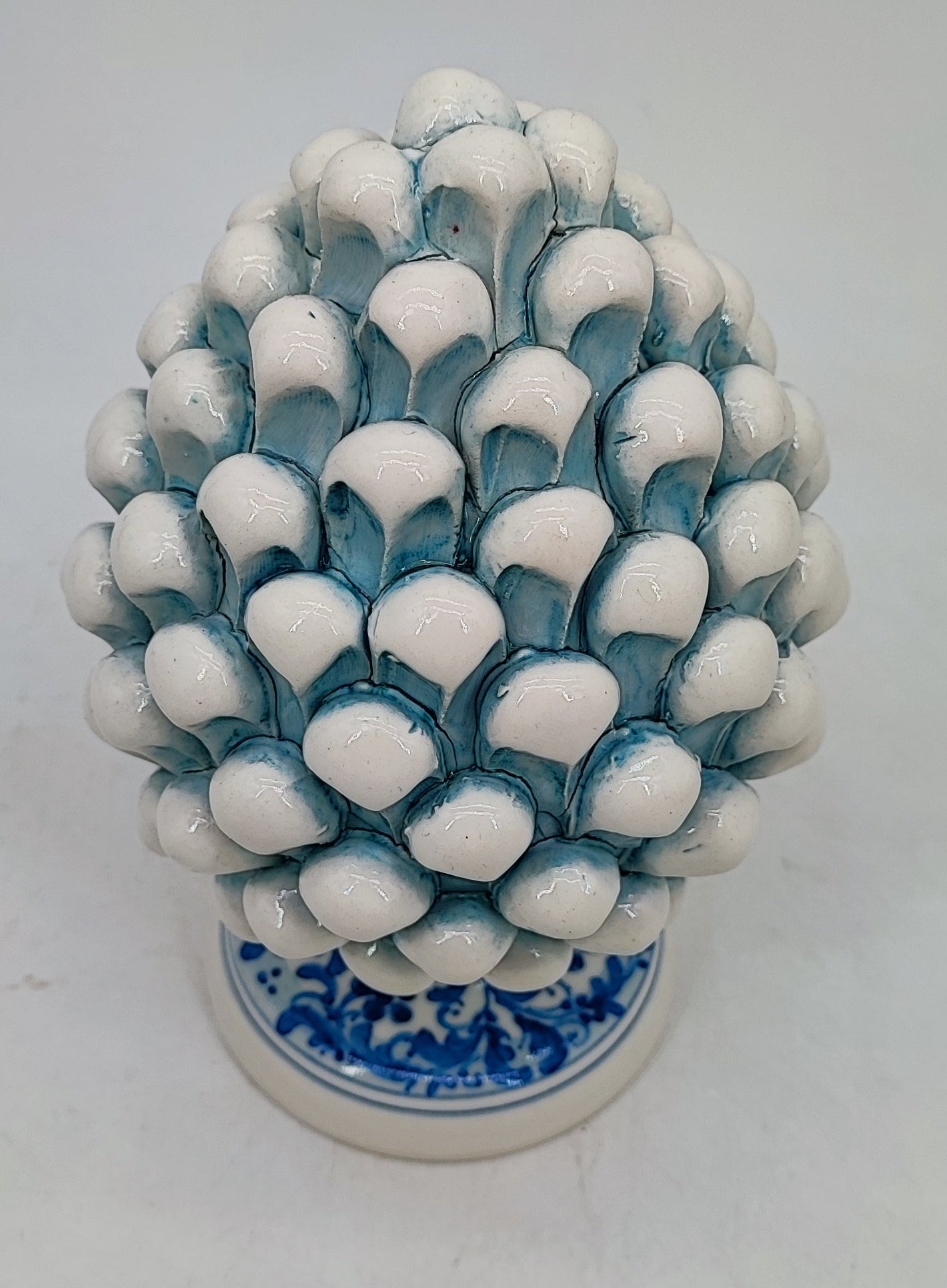 Handmade Sicilian Ceramic Pine Cone in Aqua Blue – Italian Good Luck Home Decor