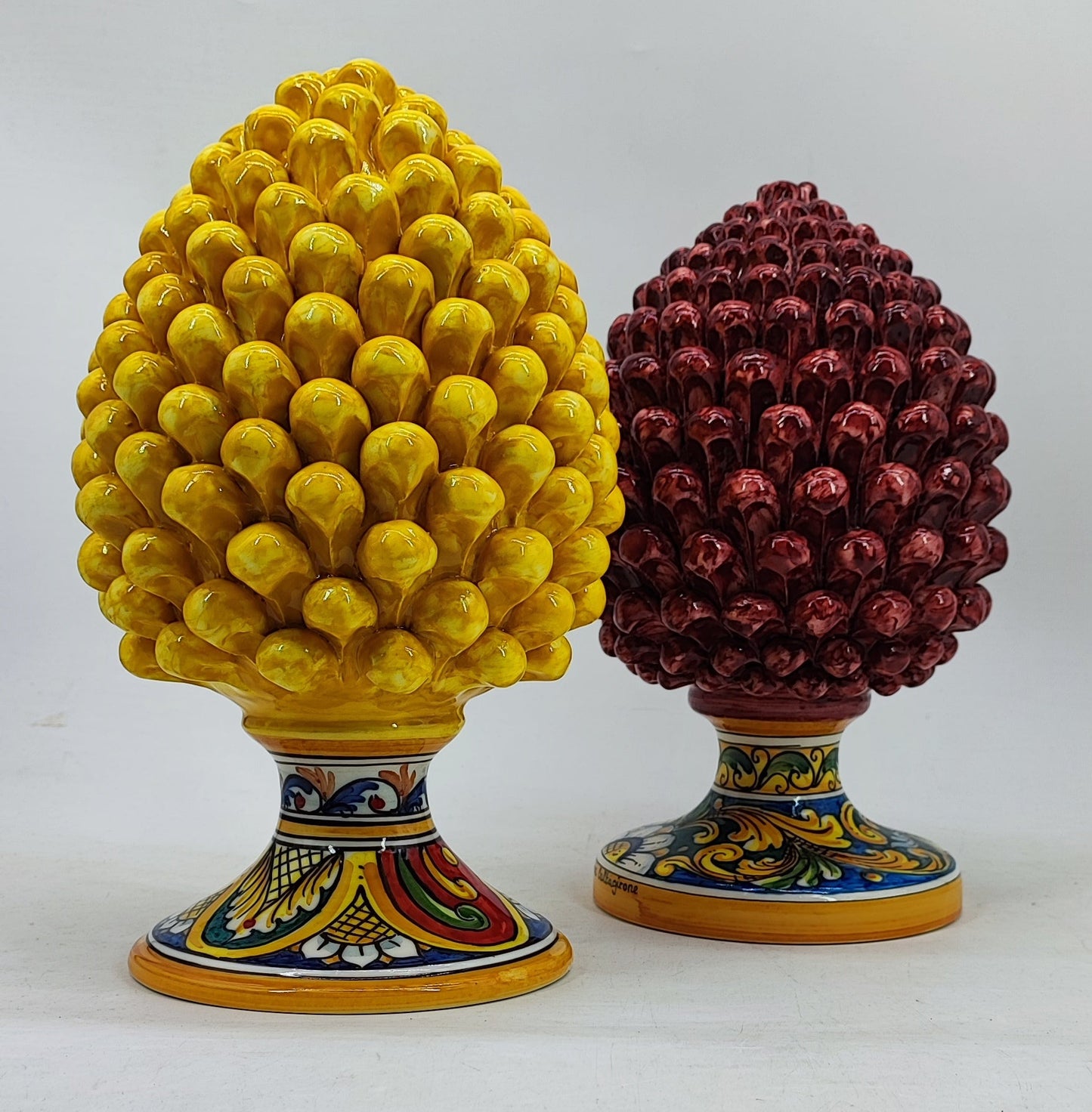 Handmade Sicilian Ceramic Pine Cone 30 cm – Yellow or Burgundy Caltagirone Pigna