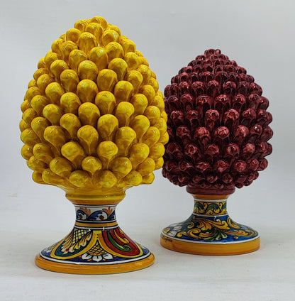 Handmade Sicilian Ceramic Pine Cone 30 cm – Yellow or Burgundy Caltagirone Pigna